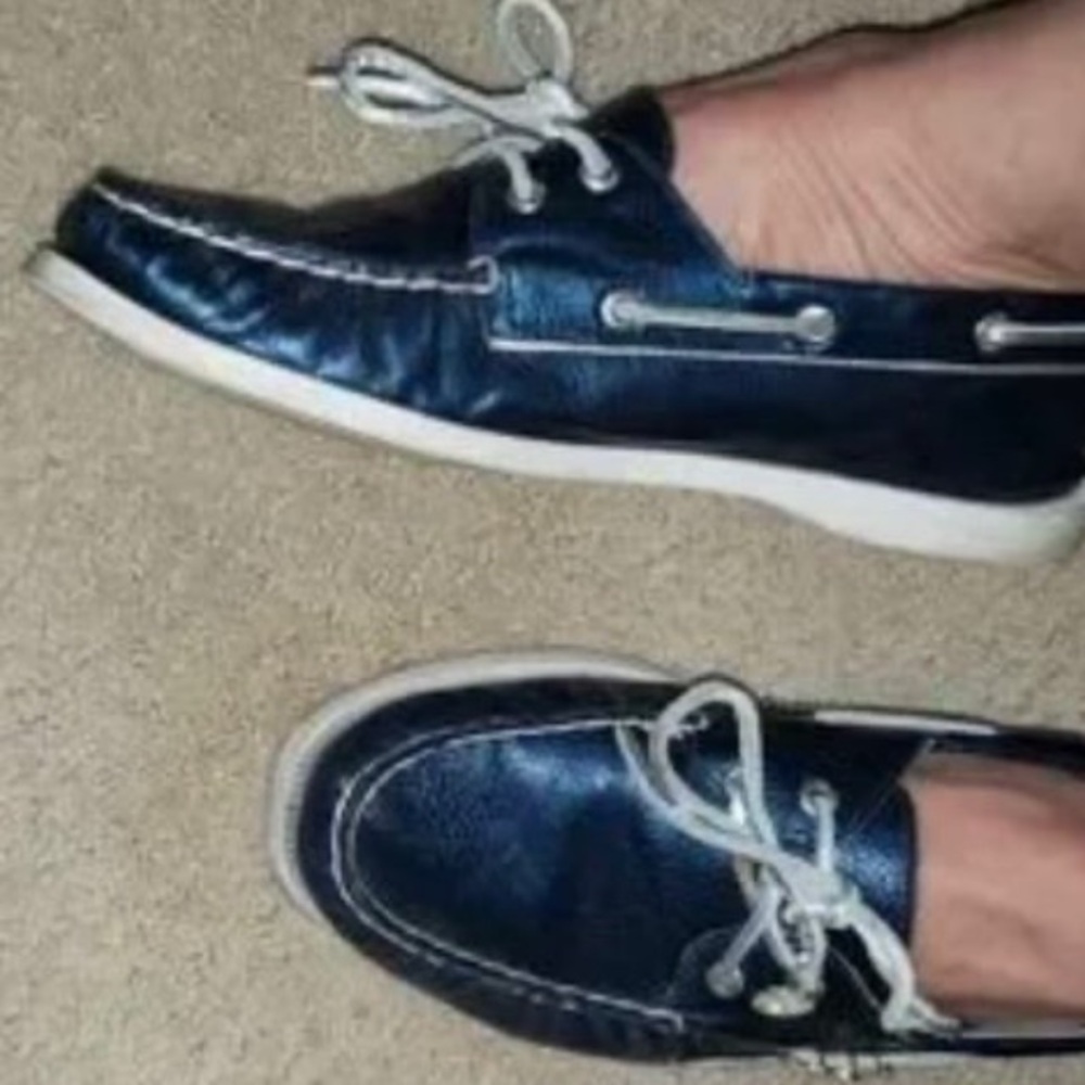 SPERRY Women Top Sider Metallic Boat Blue Shoes | 8.5